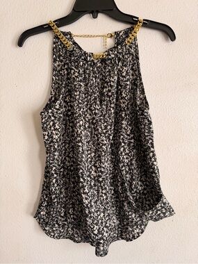 INC International Concepts Black & Tan Abstract Halter Cami with Gold Chain